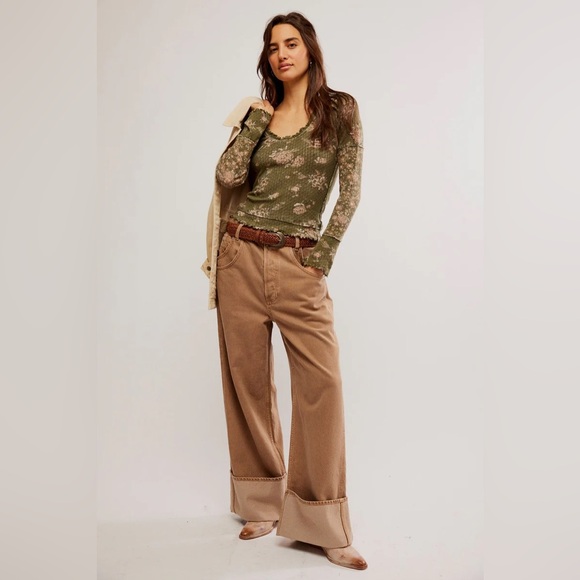 🌻🆕FREE PEOPLE We The Free Clover Printed Thermal-Army Combo-Size XS, S & M - Picture 6 of 12